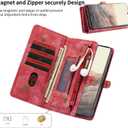 Google Pixel 6A Leather Detachable Wallet Zipper Case with 11 Card Slots Holder Magnetic Case for Google Pixel 6A Flip Wallet Handle Wrist Strap Pocket Handbag (Pixel 6A, Red)