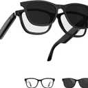 Smart Glasses with Bluetooth, 2-in-1 Magnetic Sunglasses (Blue Light Blocking & UV400), Bluetooth Glasses for Men/Women with Voice Assistant, Smart Sunglasses for Outdoor (With Black Lenses)