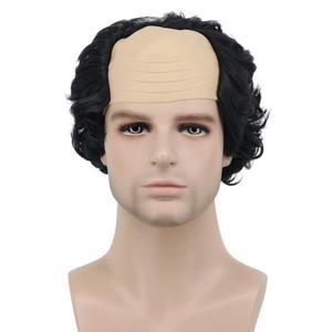 karlery Short Curly Black Fits Old Man Bald Cap Wig Halloween Cosplay Anime Costume Party Wig (Black)