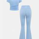 SOLY HUX Girl's Summer Clothing Set Short Sleeve Crop T Shirts and Flare Pants 2 Piece Outfit Pure Blue, 11Y