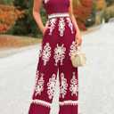 PRETTYGARDEN Women's Summer Boho Jumpsuits One Piece Beach Vacation Outfits Spaghetti Strap Wide Leg Pants Rompers (Wine Red Apricot Floral,XX-Large) (Red, XXL)