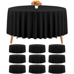 Teruntrue 10 Packs Round Tablecloth Bulk Washable Polyester Fabric Tablecloths 108 Inch Black Round Polyester Table Cloth Tablecloths for Wedding Party Banquet Buffet Table Dinner (Black, 108 Inch)