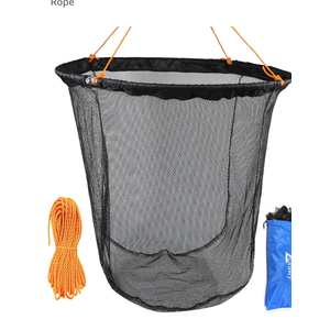 Drasry Foldable Bridge and Pier Fishing Landing Net - High Load-Bearing Aluminum Ring Drop Net for Saltwater Freshwater - Collapsible Basket With 49.2 FT Rope 23.6x23.6x27.5 IN
