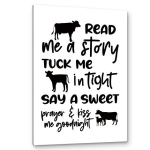 PHAMTE Cow Nursery Decor, Cow Wall Decor- Read Me a Story Tuck Me In Tight, Farm Nursery Decor, Farm Animal Cow Poster Print Framed Canvas Painting For Kids Bedroom Nursery Home Decor(16x24 Inch)