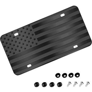 American Flag License Plate, Black Front Flag Decoration License Plates with 4 Holes,Aluminum Metal 3D Embossed US License Plate with Screws Caps, 6 * 12 inches Car Decor Accessory