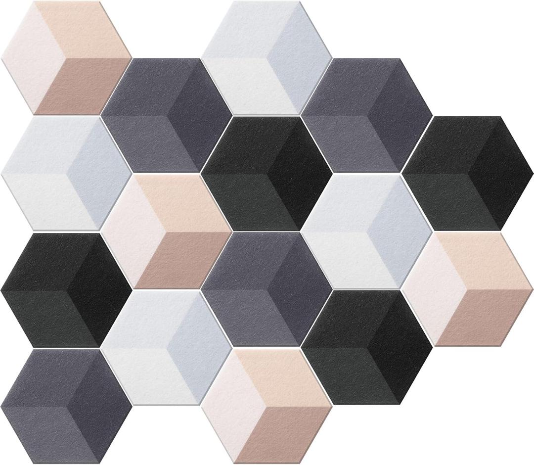 Tegeme Black 16 Pcs 6.7 x 5.9 Inches Hexagon Felt Cork Board Tiles for Walls Back to School Self Adhesive DIY Hexagon Wall Panels Notice Bulletin Board for Office Home Stickers Photos Display