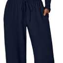 Trendy Queen Women's 2 Piece Matching Lounge Set Long Sleeve Side Ruching Top Wide Leg Drawstring Pants Set with Pockets (Medium, Navy)