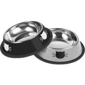 Serentive 2 Pcs Non-Slip Stainless Steel Small Cat Food Bowls - Unbreakable, Thicken 13 Oz Cat Dishes - Indoor, Removable Rubber Base, Easily Clean, Lovely Color