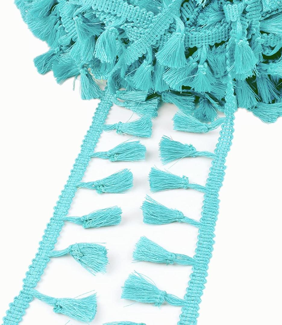 MSCFTFB 20 Yards Mini Tassel Fringe Trim,Boho Tassels Ribbon for Women,1.6inch Wide Sewing Fabric Lace for DIY Jewelry Clothing Bag Curtain Home Party Decor(Turquoise)