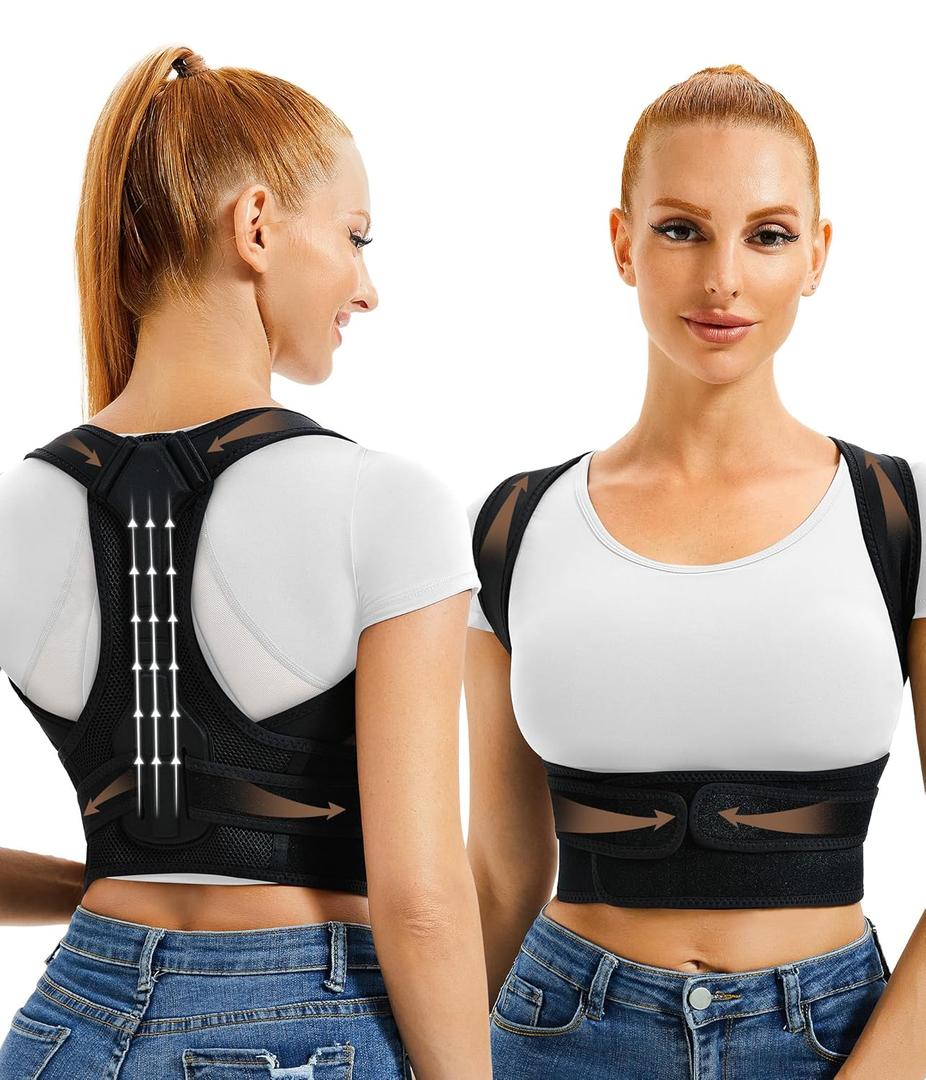 URSEXYLY Back Brace and Posture Corrector for Women and Men, Lightweight Shoulder Straightener Adjustable Full Back Support,Back Pain Relief Spine Corrector (Black, XS/S)
