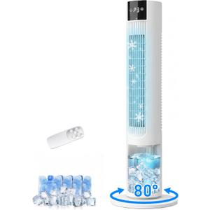 35" Evaporative Air Cooler, 3-In-1 Swamp Cooler, Portable Air Conditioners No Windows Needed, 3 Speeds, 4 Ice Packs, 12H Timer, 80 Oscillation, Remote, AC Cooling Fan for Bedroom, Room