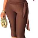 Fastkoala Women's 2 Piece Shorts Sets Outfits Casual Summer 2025 Sexy Off The Shoulder Bodycon Matching Pants Sets (Medium, Brown)