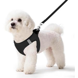Pet Harness No Pull for Small Dogs and Cats, Adjustable Hook & Loop Fastener with Snap Buckle and Double D-Rings, 0.55FIT Breathable Mesh, Black, S