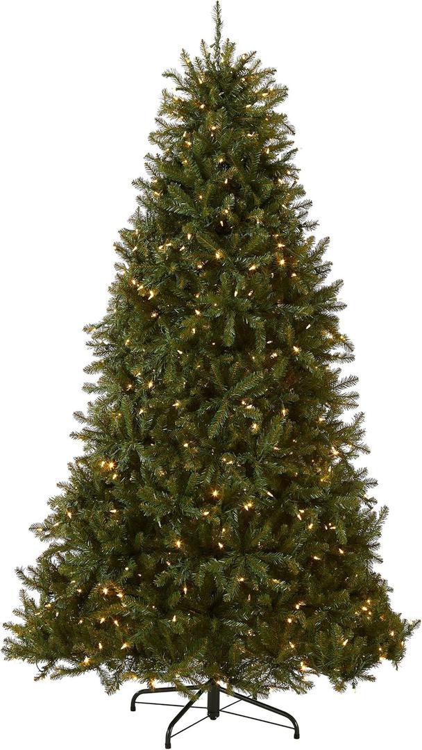 National Tree Company 7.5 ft Pre-Lit Dunhill Fir Artificial Christmas Tree, 700 LED Lights, 2,514 Tips, PowerConnect, Foot Pedal, 10 Light Functions, Includes Stand, Green