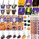 Baderke 24 Set Halloween Gifts Party Favors Cups Filler Halloween Party Supplies Goody Cups Pencil Keychain Eraser Sticker Card for Trick or Treating Spooky Themed Parties Gifts Prizes Rewards