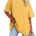 Fisoew Women's Oversized T Shirts Tees Half Sleeve Crew Neck Cotton Tunic Tops (Yellow)
