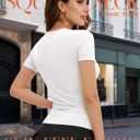 YOGINGO Womens Basic Square Neck Short Sleeve T Shirt Slim Fit Tee 2025 Summer Y2k Going Out Crop Tops Tight Sexy Shirts (Large)