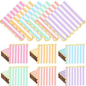Layhit 150 Pack Pastel Napkins Scalloped Tea Party Napkins with Gold Foil Disposable Ice Cream Party Supplies for Dinner Birthday Wedding Cocktail Beverage Festival