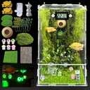 Jumping Spider Enclosure,DIY Insects Habitat,Small Reptile Terrarium Glass House Accessories Set,with Temperature and Humidity Detector Water Feeder Platform Hide,5.5x5.5x9.5 (Forest)