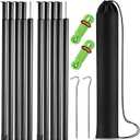 Tent Poles Adjustable Tarp Poles Steel Rods for Tarp Canopy Camping Replacement Set of 2 +Pegs & Reflective Ropes (Black)