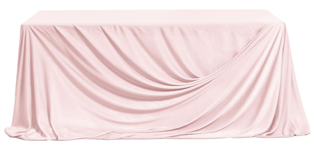 Ling's moment Powder Pink Velvet-Like Tablecloth 9Ft x 11Ft Table Cloth | Wedding Table Cloths Fit 4ft/6ft Rectangular/Round Tables for Sweetheart Table Decorations, Wedding Reception, Bridal Shower