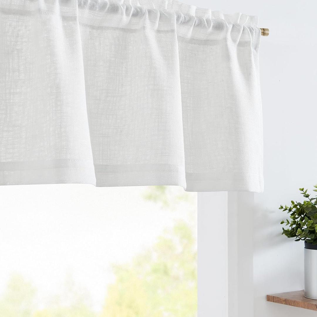 jinchan Sheer Valance Curtain Linen Textured Valance for Kitchen Living Room Bedroom Voile Window Light Filtering Farmhouse Country Rod Pocket 1 Panel 16 Inch Length White
