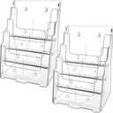 MaxGear Acrylic Brochure Holder 8.5 x 11 inch, 4 Tier Clear Literature Organizer Magazine Stand Display with Removable Divider for 4 x 9 inch Brochures, Pamphlet, Wall Mount or Countertop, Pack of 2