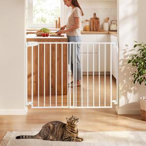 VEVOR Pet Gate for Stairs, 29-43 in Adjustable Width, 36 in High Dog Gate, No Bottom Bar, One-Handed Operation, Easy Drilling Installation with Hardware Kit, for Stairs, Doorways, and Home, White