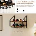 Wall Mounted Wine Rack for 6 Wine Bottles and 6 Glass Holder, 2-Tier Wall Wine Rack, Wood Wine Racks for Wall, Wood-Metal Wine Bottle Holder for Home Bar, Wine Kitchen Storage (Brown Black)