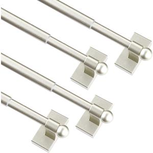 Multi-Use Adjustable Magnetic Curtain Rods for Doors, Windows, Tool Boxes, 9-16 Inch, Easy Installation4-PackNickel