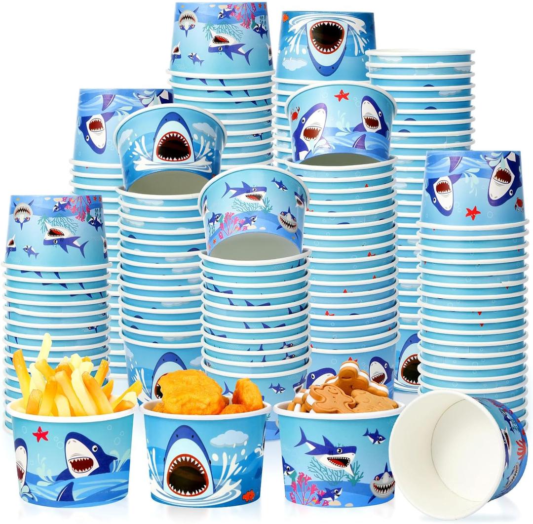 150 Pieces Shark Paper Ice Cream Cups Shark Party Supplies Disposable Ice Cream Bowls Paper Dessert Soup Bowls for Hot or Cold Food, Kids Ocean Theme Party Baby Shower Decoration, 8 oz