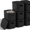 8 Pack Black Storage Bins with Lids for Shelves, Plastic Storage Containers with Lids for Organizing, Stackable Storage Boxes with Handle, Black Storage Bins for Classroom, Craft, Snacks