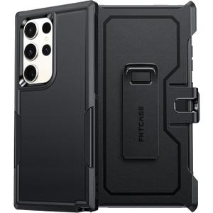 FNTCASE for Samsung Galaxy S23-Ultra Case: Military Grade Drop Proof Protection Cell Phone Cover with Belt-Clip Holster | Dual Layer Durable Heavy Duty Shockproof Protective Bumper Tough (Black)