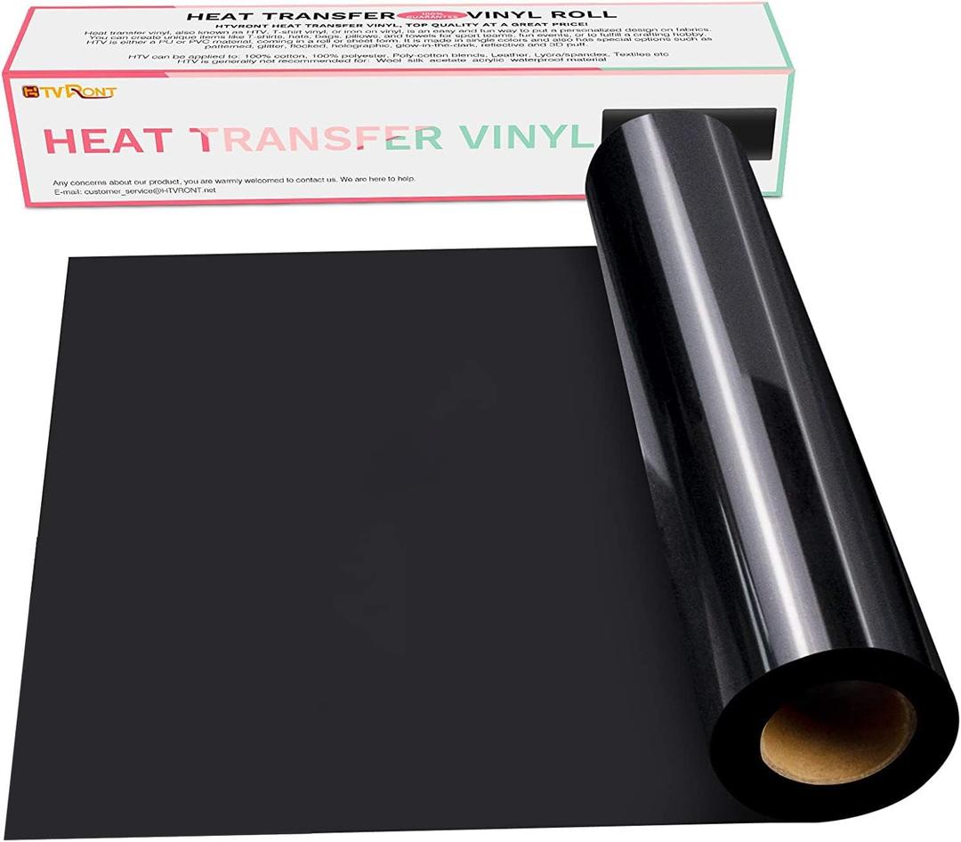 HTVRONT HTV Black Heat Transfer Vinyl Rolls - 12" x 15ft Black HTV Vinyl for Shirts, Black Iron on Vinyl for All Cutting Machines - Easy to Cut & Weed for Heat Vinyl Design