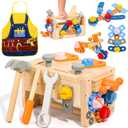 TONZE Kids Tool Set with Apron, Wooden Toddler Tool Bench Montessori Toys for 2+Year Old 39 PCS Educational STEM Construction Toys for Ages 2-4 Pretend Play Toddler Toys 3 4 5 Year Old Birthday Gift