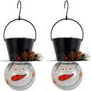 Viveta 2Pack Snowman Solar Lantern, Solar Lanterns Outdoor Waterproof, Christmas Hanging Lantern Crackle Glass for Garden Patio Yard Decor (Large Leaves)