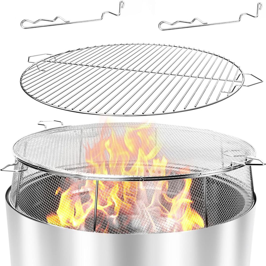 Uniflasy Fire Pit Shield and Cooking Grate for Solo Stove Yukon 27",304 Stainless Steel Spark Screen Cooking Grate for Backyard & Outdoor Fire Pits,Fire Pit Accessory Kits for Solo Stove Yukon