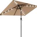 AreShark 6.5' x 10' Rectangular Patio Umbrella with Solar Lights, Solar Powered Lighted Market Umbrella w/Tilt and Crank, Outdoor Table Umbrella for Garden, Deck, Backyard, Pool and Beach, Beige
