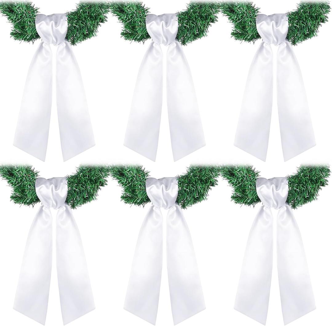 VitalCozy 6 Pcs Wreath Sash for Front Door Blank Wreath Sash Accessories Embroidery Plain Blanks for Embroidery Monogram Party Farmhouse Indoor Outdoor Wedding Decor(4.49" x 56.30", White)