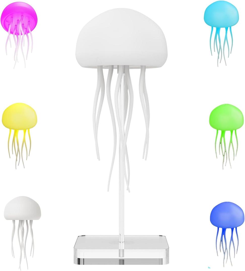 Jellyfish Lamp USB Charging Voice Controlled,Jellyfish Tentacles Dance RGB Lights-Rechargeable Bedside Lamp,Jellyfish Table Lamp with Touch Sensor,Christmas Gifts(Hanging + Base)
