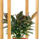 DoubleFill Water Dispenser Floor Stand Water Jug Stand with 2 Round Shelves, 26'' Bamboo Holder for Bottles, Crocks, Plants, Easy Assembly with Included Hardware(Wood Color)