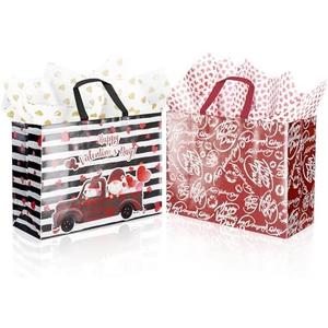XiaosRen 2Pcs Extra Large Valentines Gift Bags with Tissue Paper and Card, 15.7" Valentine's Day Gift Bags Reusable Non-Woven Love Heart Valentines Bags with Handles (Red, Black)