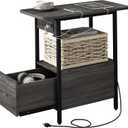 LIDYUK End Table with Charging Station, Narrow Side Table with Drawer and USB Ports & Power Outlets, Nightstand Bedside Tables for Small Spaces, Bedroom, Living Room, Dark Grey (Pack of 1), 13.78"D x 6.85"W x 17"H