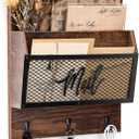 Yalikop Farmhouse Mail Organizer Wall Mounted Rustic Mail Holder Hanging Key Sorter with 3 Hooks Indoor Wooden Wall Mounted, Letter, Magazines, Newspapers, Keys (Classics,Brown)
