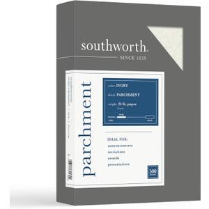 Southworth Parchment Specialty Paper, 8 1/2" x 11", 24 Lb, Ivory, Pack of 500