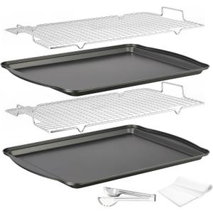 Baking Sheet with Rack Set, Carbon Steel Cookie Sheets for Baking, Multipurpose Cooking Sheet Pan, Cooling Rack, Nonstick Baking Pans, Dishwasher Safe, Size 17 x 12 x 0.8 Inches