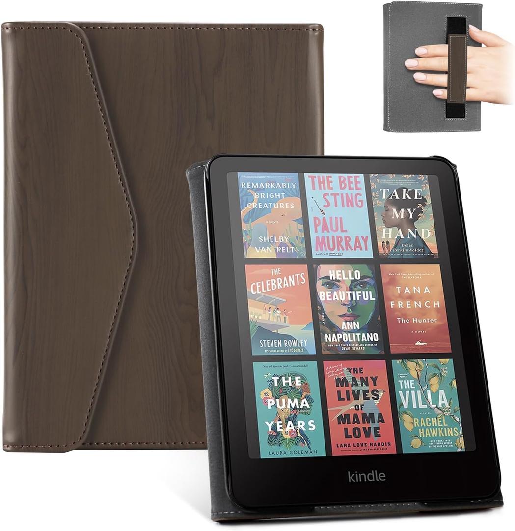 CoBak Premium Case for Kindle Paperwhite & Kindle Colorsoft 7" & Hanvon with Hand Strap  Automatic Wake/Sleep, Stylish & Durable, Comfortable Reading & Protection, Compatible with iPhone Stand (Brown Cedar)
