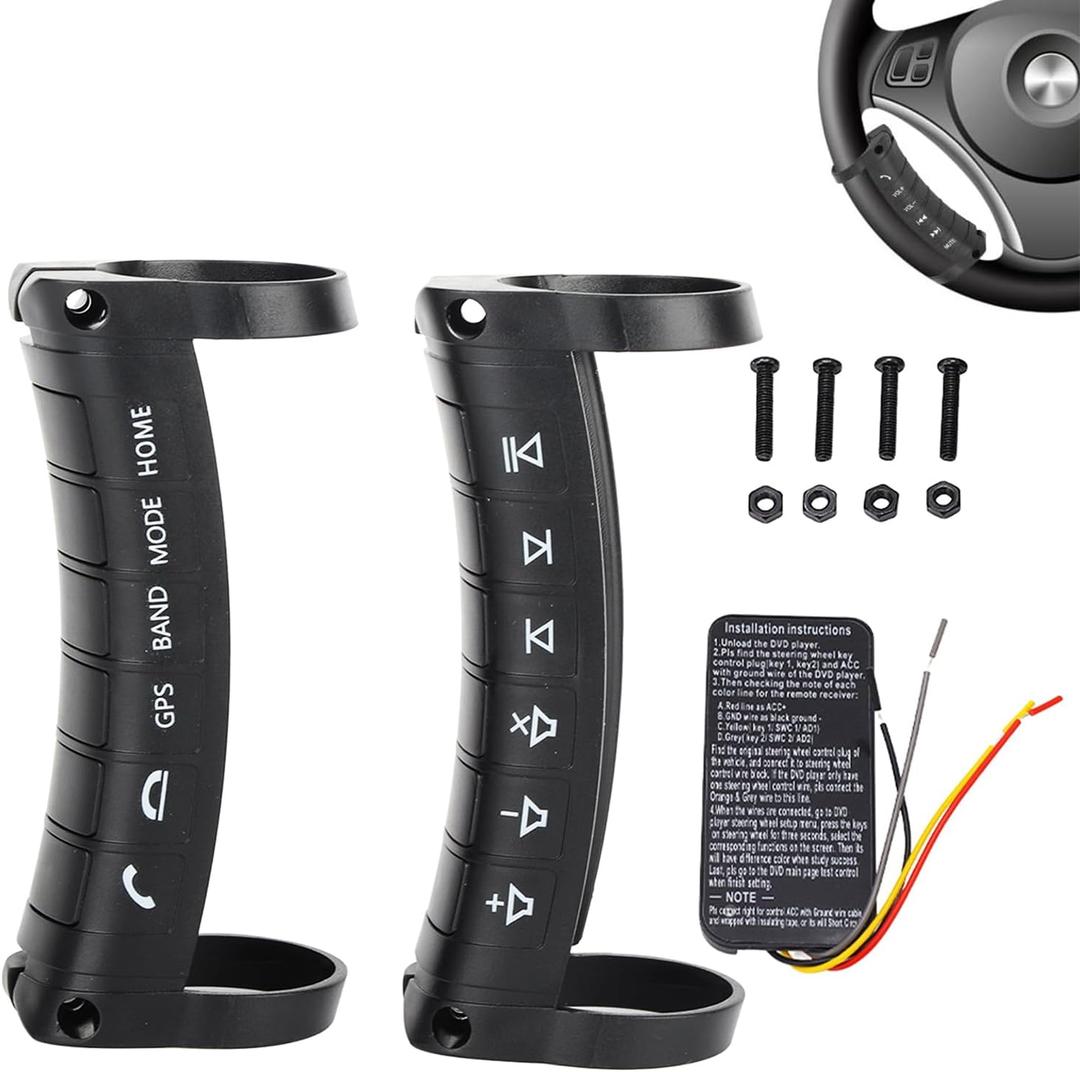 Universal Wireless Steering Wheel Control - Compatible with Car DVD/Radio/Navigation Systems, Plug & Play Remote Button(Black)