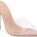 Women Clear Pointed Toe Sandals Stiletto Heels Transparent Strap High Heels Slip on Mules for Women (6, Nude)