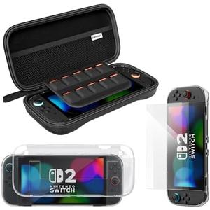 ECHTPower Accessories Bundle for Nintendo Switch 2, Switch 2 Carrying Case, Silicone Protective Cover, 2 Piece HD Screen Protector, Durable , Lightweight and Large Capacity, Accessories for Switch 2